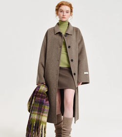Image of Double-sided Cashmere Lapel Wide Woolen Coat