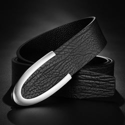Image of Men's Leather Smooth Buckle First Layer Cowhide Belt