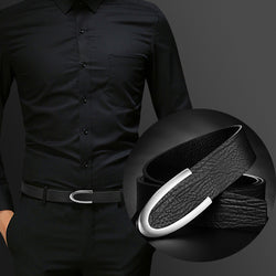 Image of Men's Leather Smooth Buckle First Layer Cowhide Belt