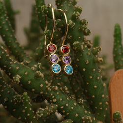 Image of Sterling Silver Colorful Crystals Women's Exquisite Versatile Elegant Earrings