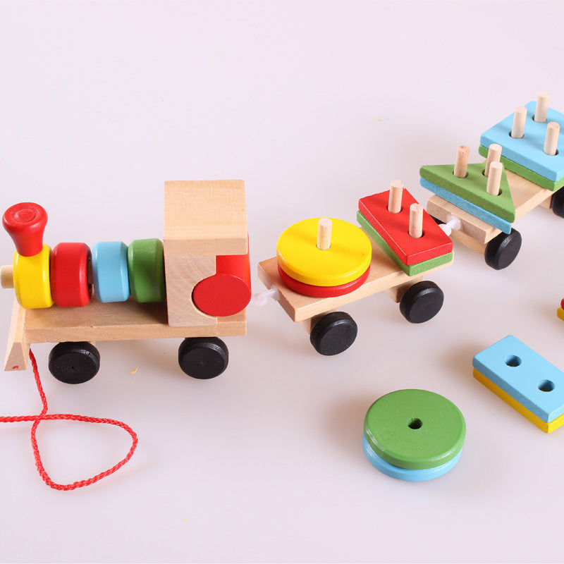 Image of Wooden Train Three-section Tractor Toy Children's Intelligence Puzzle Toys Educational Toys