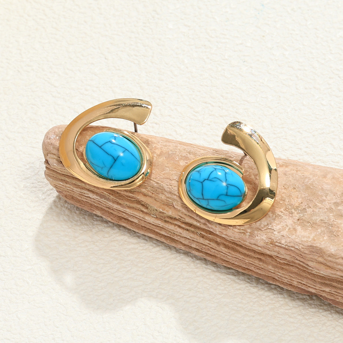 Image of Inlaid Turquoise Spiral Earrings Necklace Bracelet Ring Set