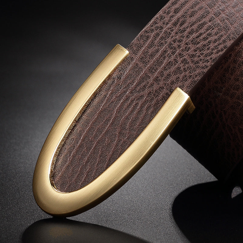 Image of Men's Leather Smooth Buckle First Layer Cowhide Belt