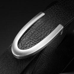 Image of Men's Leather Smooth Buckle First Layer Cowhide Belt