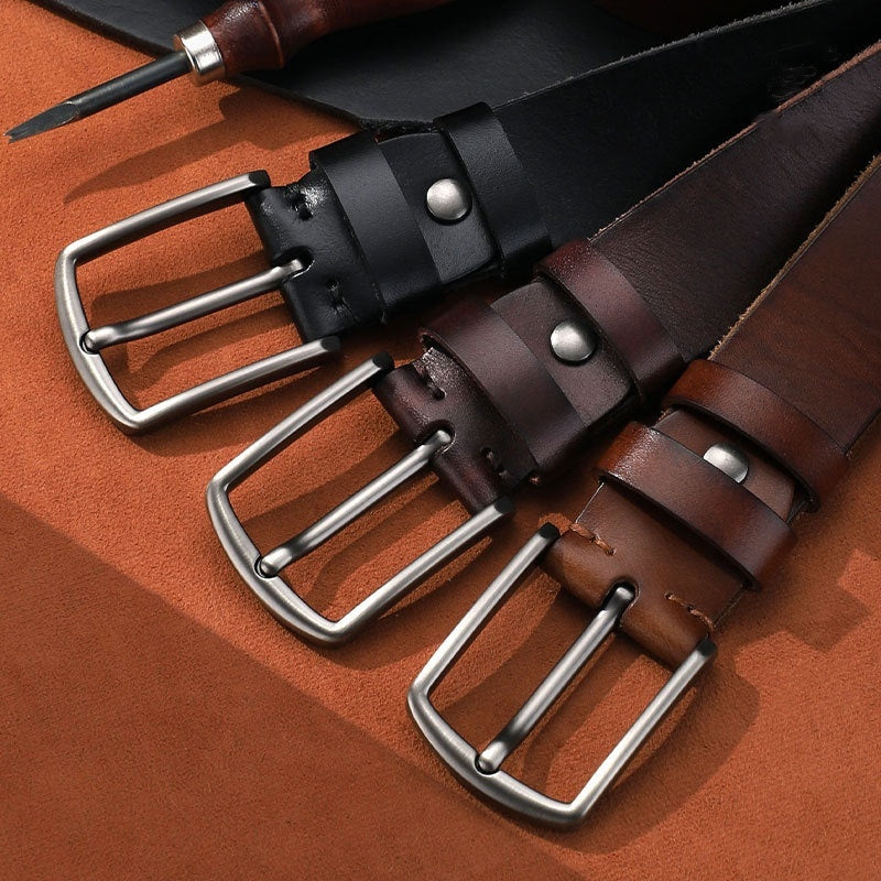 Image of Men's First Layer Leather Alloy Buckle Belt