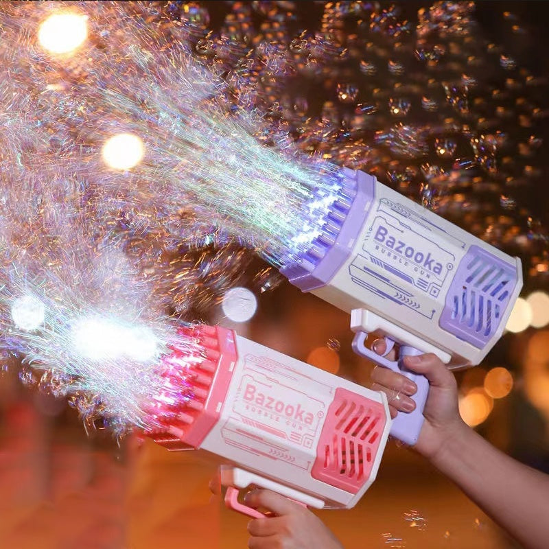 Image of Bubble Gun Rocket 69 Holes Soap Bubbles Machine Gun Shape Automatic Blower With Light Toys For Kids Pomperos