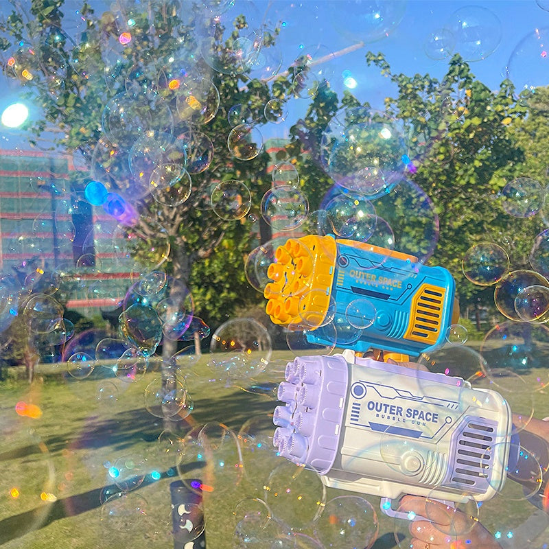 Image of Bubble Gun Rocket 69 Holes Soap Bubbles Machine Gun Shape Automatic Blower With Light Toys For Kids Pomperos