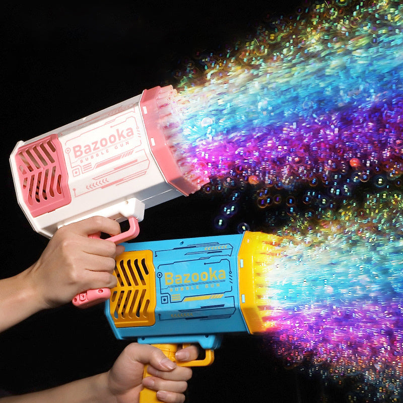 Image of Bubble Gun Rocket 69 Holes Soap Bubbles Machine Gun Shape Automatic Blower With Light Toys For Kids Pomperos