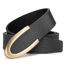 Image of Men's Leather Smooth Buckle First Layer Cowhide Belt