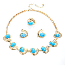 Image of Inlaid Turquoise Spiral Earrings Necklace Bracelet Ring Set