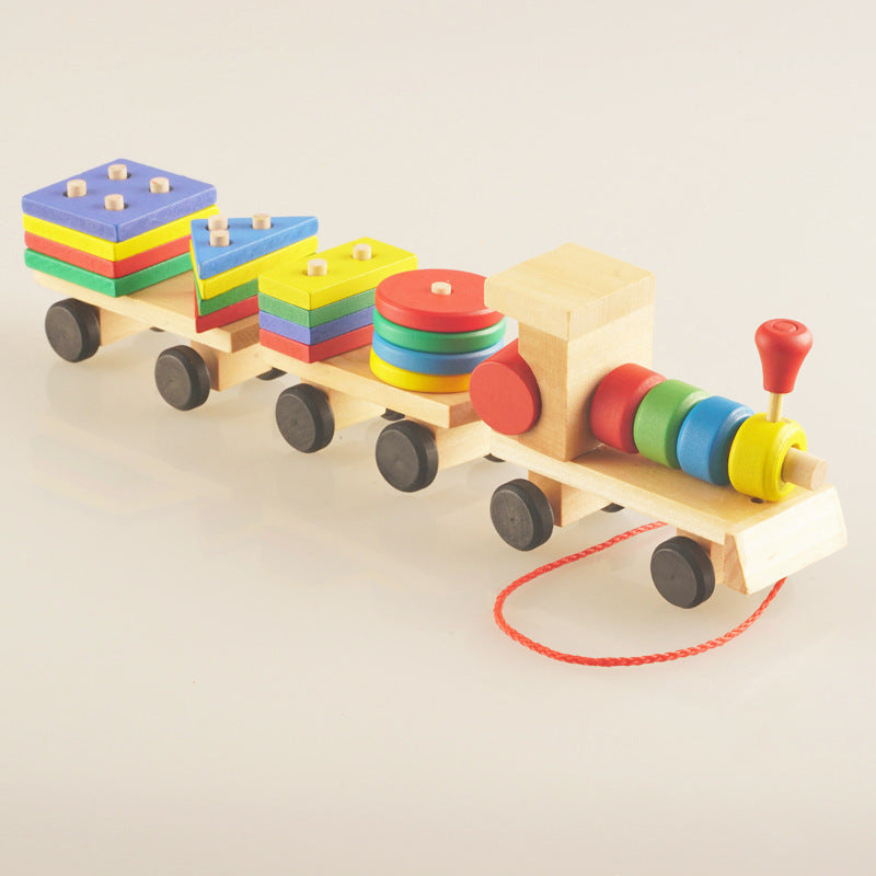 Image of Wooden Train Three-section Tractor Toy Children's Intelligence Puzzle Toys Educational Toys