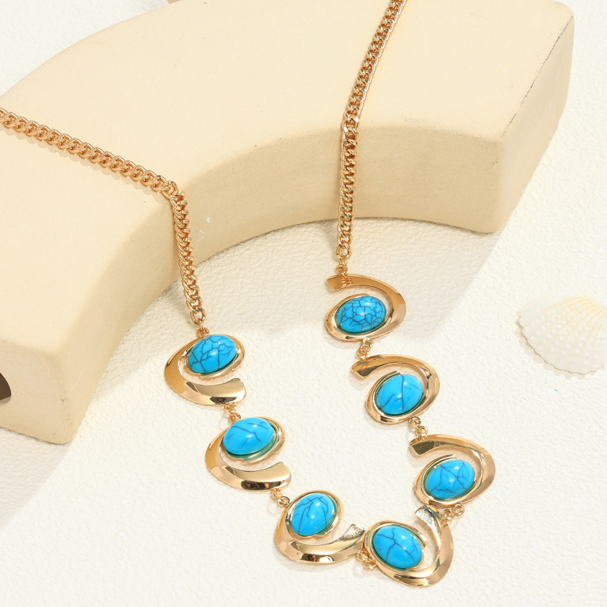 Image of Inlaid Turquoise Spiral Earrings Necklace Bracelet Ring Set