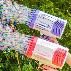 Image of Bubble Gun Rocket 69 Holes Soap Bubbles Machine Gun Shape Automatic Blower With Light Toys For Kids Pomperos