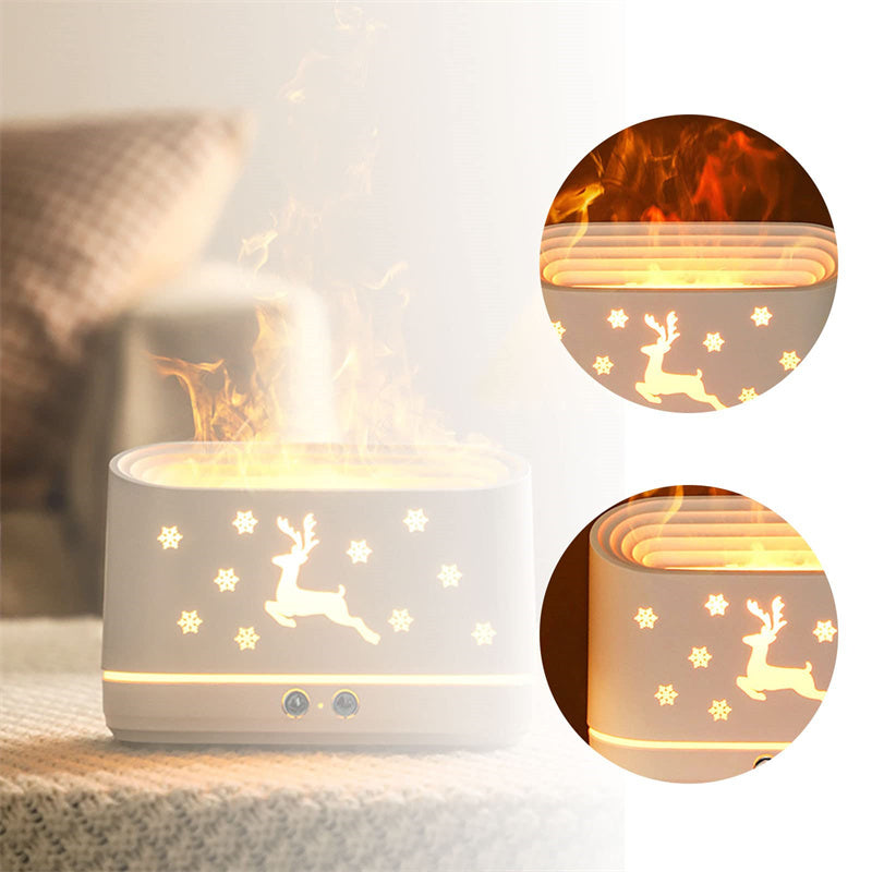 Image of Elk Flame Humidifier Diffuser Mute Household Atmosphere Lamp Christmas Home Decorations