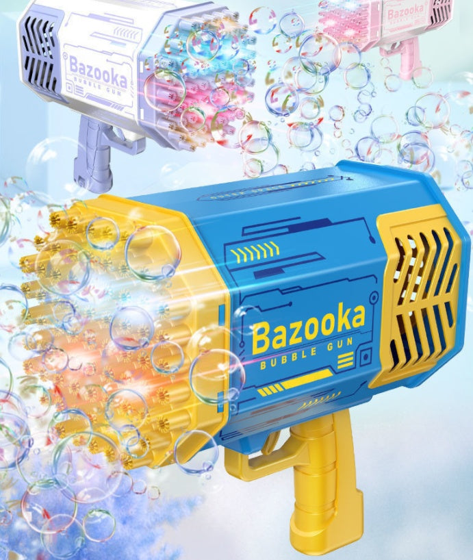 Image of Bubble Gun Rocket 69 Holes Soap Bubbles Machine Gun Shape Automatic Blower With Light Toys For Kids Pomperos